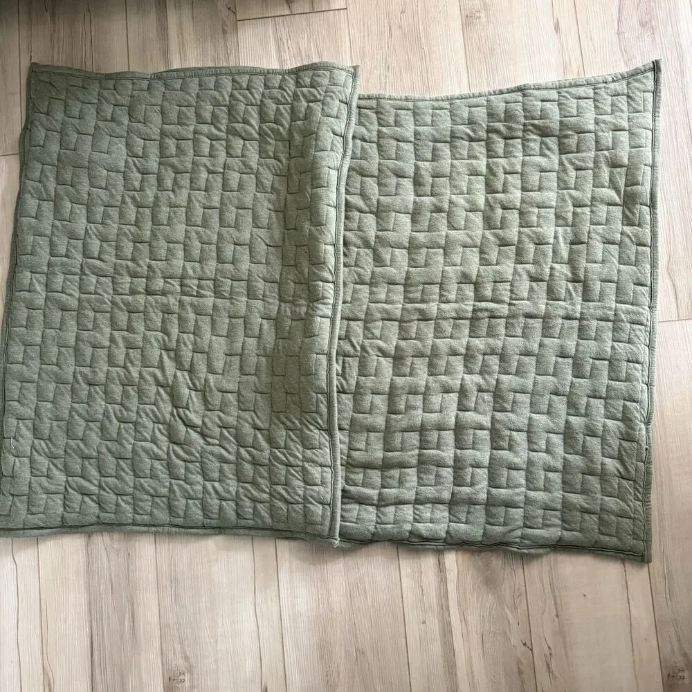 Set Of 2 The Company Store Air Layer Pillow Shams Bedding Olive Green Quilted